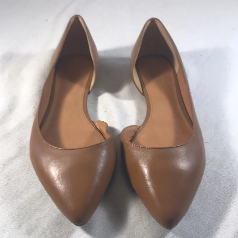 J Crew Classic D’Orsay Women’s Brown Leather Pointy Toe Slip On Flat Shoes 11